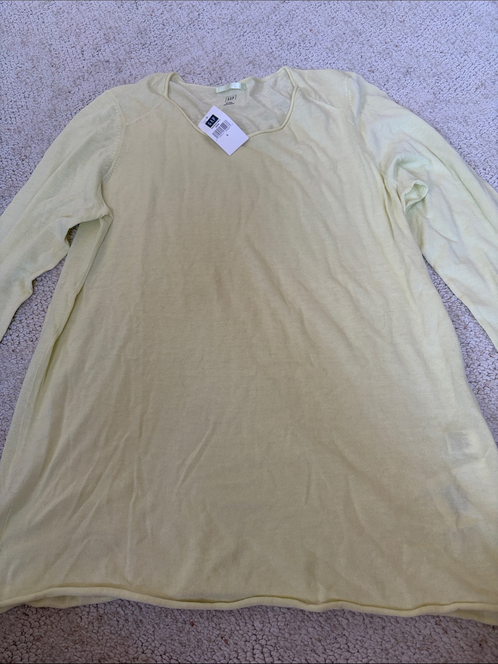 GAP Long Sleeve Tee in Pale Yellow Cotton & Silk